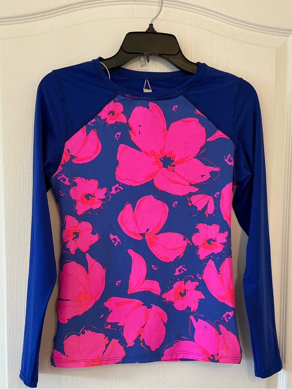 Maaji Long Sleeve Reversible Rash Guard Royal Hot Pink Floral to Solid